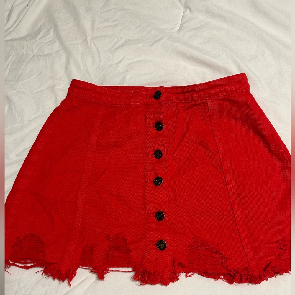 Red denim skirt